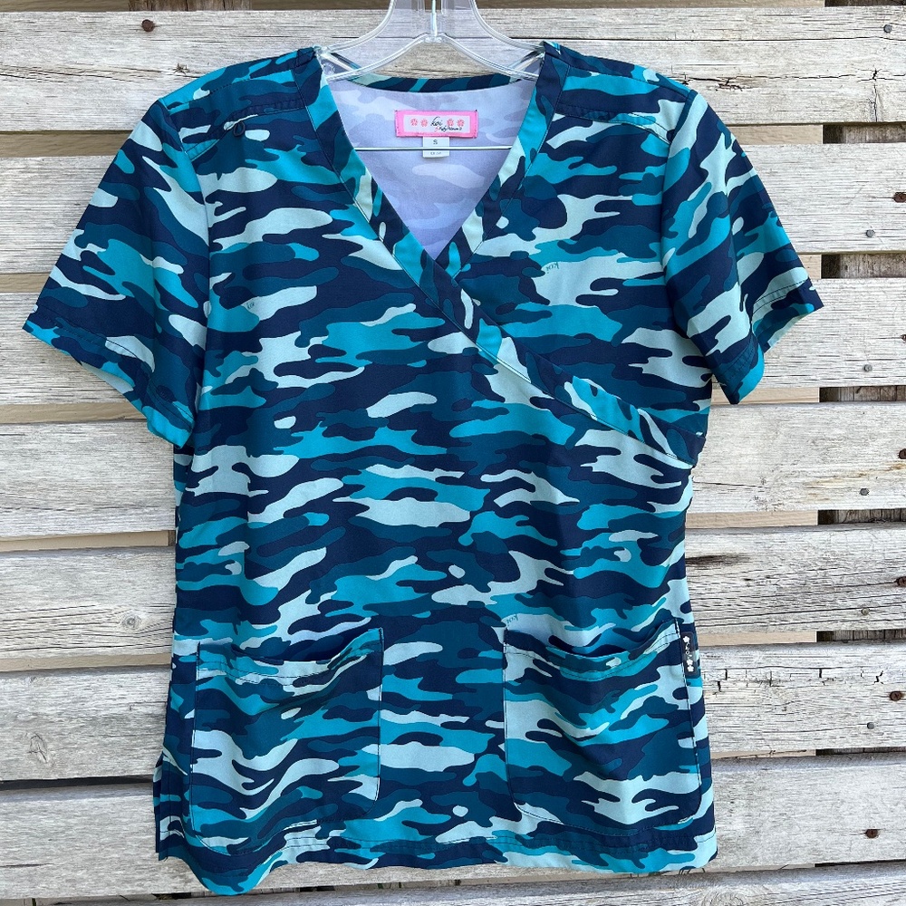 Turquoise Koi Scrub Top
